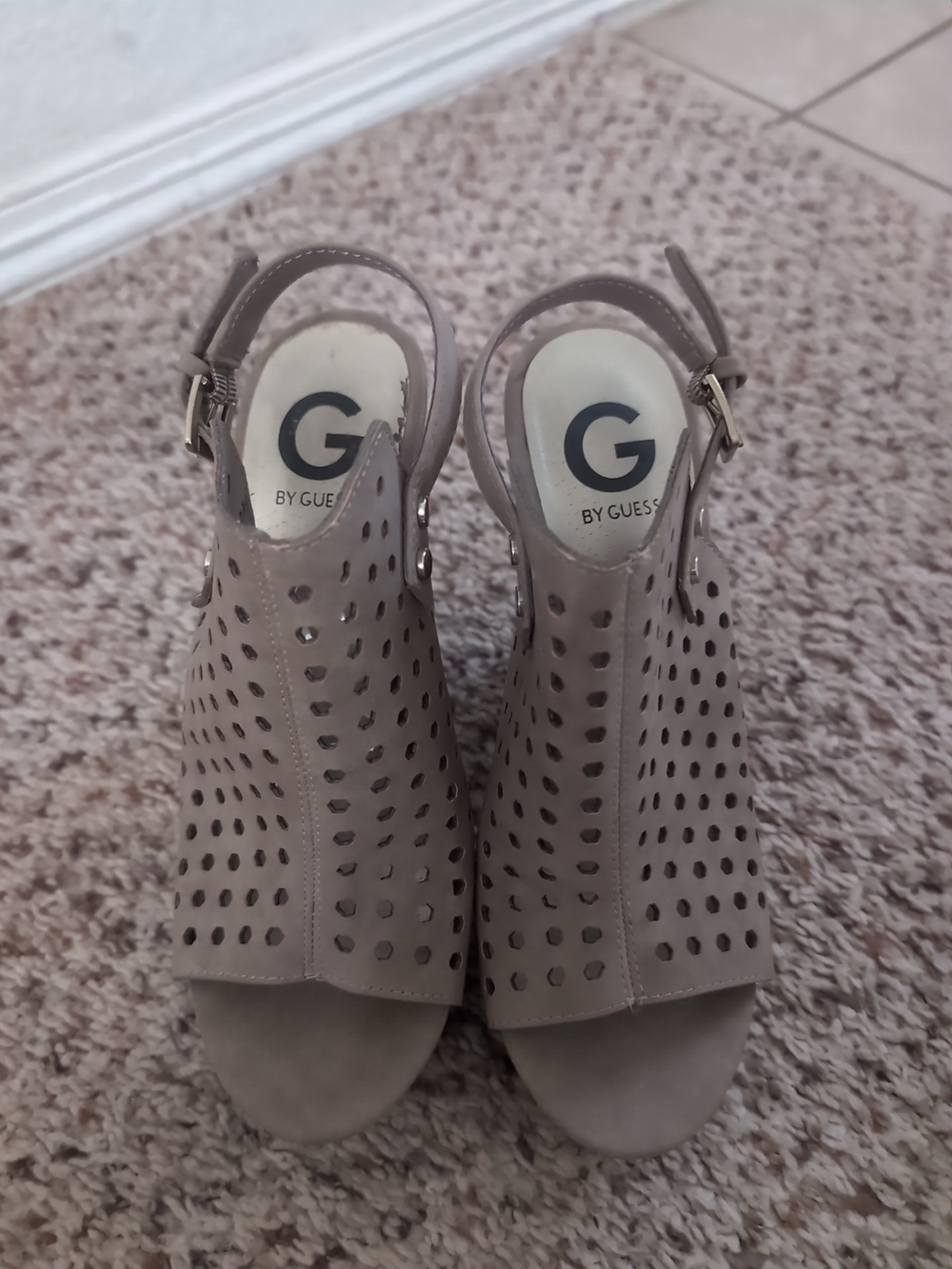 G by Guess Taupe Perforated Slingback Heels